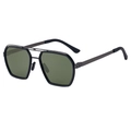 Retro square polarized sunglasses with matte dark grey metal frame and green lenses - C5 Gunmetal Frame G15 Green Lens