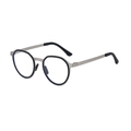 Round silver metal sunglasses frame with black inner rims and blue light blocking lenses - Silver Clear