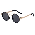 Retro polarized round sunglasses with black lenses and gold-rimmed double bridge frame - Gold Black Gray (C4)