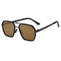 Men's retro square polarized sunglasses with brown lenses and double bridge metal frame - C6 Tea Brown Frame Tea Brown Lens