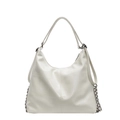 Minimalist creamy white tote bag with faux crocodile pattern and decorative metal chain - White