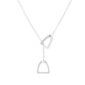 Détails du collier en Y argenté avec des pendentifs en forme d'étrier de cheval - Couleur Acier