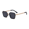 Men's retro square polarized sunglasses with black hex frame and gold metal temples - C4 Gold Black Frame Gray Lens