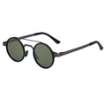 Retro round polarized sunglasses with dark grey metal frame and green lenses for men - Gunmetal Black G15 Green (C5)