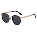 Gafas de sol polarizadas ovaladas retro con montura metálica dorada y borde negro - Oro Negro Gris (C4)