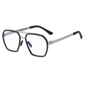 Square polarized sunglasses for men with silver metal double bridge and black frames - C7 Silver Frame Transparent Black Lens