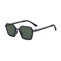 Matte black square polarized sunglasses with dark green lenses and slim metal temples - C5 Gunmetal Frame G15 Green Lens