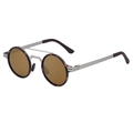 Retro round polarized sunglasses with tortoiseshell frames and silver double bridge design - Silver Tortoise Brown (C6)