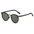 Retro oval polarized sunglasses with dark green lenses and matte dark gray metal frame - Gunmetal Black G15 Green (C5)