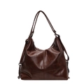 Dark brown faux leather tote bag with geometric stitching and large capacity - Coffee