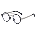 Polarized retro round sunglasses with black frame, silver metal temples and double bridge - Silver Black Clear Lens (C7)