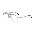 Silver semi-rimless aviator glasses with double bridge and metal frame design - Matte Silver Frame Clear Blue Coating Lens