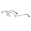 Silver metal semi-rimless aviator glasses with double bridge and black temple tips - Polished Gold Frame Blue Coating Lens (C7)