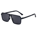 Lunettes de soleil carrées noires en acier inoxydable pour hommes avec verres polarisés - Monture Noir Mat Verre Gris (C1)