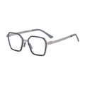 Square polarized sunglasses in translucent grey-purple frame with silver metal temples - C7 Silver Gray Stripe White Lens