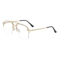 Men's retro half-rim sunglasses with gold metal frame and stylish pilot double bridge - Matte Silver Frame Blue Coating Lens (C8)