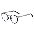 Vintage oval polarized sunglasses featuring a black frame and silver metal temples - Silver Black Clear Lens (C7)