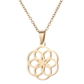 Collana in acciaio inossidabile dorato con pendente a fiore mandala geometrico traforato - Stile Floreale Mandala (712) / Oro