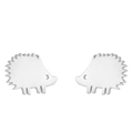Minimalist silver hedgehog stud earrings with hollow design for a chic animal style - 365 Series (Solid with Eye Hole Hedgehog) / Steel