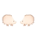 Hedgehog stud earrings in rose gold finish with cute cut-out animal pattern - 365 Series (Solid with Eye Hole Hedgehog) / Rose Gold