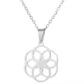 Collana d'argento con ciondolo geometrico fiore della vita in acciaio inossidabile - Stile Floreale Mandala (712) / Color Acciaio