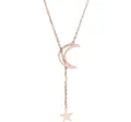 Dettaglio della collana a Y oro rosa con ciondolo a luna e fascino a stella - Oro Rosa