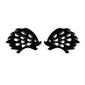 Detailed macro view of black hedgehog stud earrings with intricate cutout design - 069 Series (Hollow Hedgehog) / Matte Black