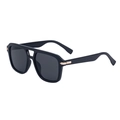 Fashion double-bridge square sunglasses in black frame with dark grey protective lenses - Bright Black Full Gray (C3)