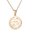 Gold hollow geometric round pendant necklace in stainless steel with a classic link chain - Round Geometric Style (711) / Gold