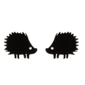 Minimalist black hedgehog silhouette stud earrings in matte finish stainless steel - 365 Series (Solid with Eye Hole Hedgehog) / Matte Black