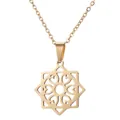 Golden hollow geometric mandala star necklace with laser cut symmetrical flower pattern - Octagram Heart Style (715) / Gold
