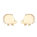 Cute hedgehog stud earrings in golden stainless steel with hollowed minimalist animal design - 365 Series (Solid with Eye Hole Hedgehog) / Gold