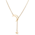 Elegante collana a Y dorata con cursore luna e ciondolo stella su sfondo bianco - Oro