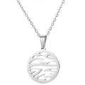 Silver geometric cutout circular necklace in polished stainless steel with wave pattern - Round Geometric Style (711) / Steel