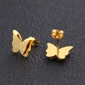 Golden butterfly stud earrings with frosted finish and polished edges for women - Gold Earrings