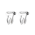 Dettaglio di orecchini a lobo a forma di dente in acciaio inossidabile lucido argento - Forma del Dente Cavo / Color Acciaio