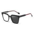 Cat eye glasses frame with black white composite frame and color-changing lenses - Bright Black Frame Red Temple (Turn Grey)