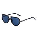 Modern double bridge aviator sunglasses with black metal frame and dark blue lenses - Black Frame Metallic Gray Blue Lens
