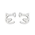 Minimalist silver stainless steel cat stud earrings with a polished finish on white backdrop - Steel Color (Cat Shape)