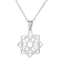 Silver geometric star necklace with heart cutout pendant and stainless steel chain - Octagram Heart Style (715) / Steel