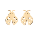 Detailed macro view of golden stainless steel ladybug earrings with hollow patterns - Gold