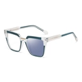 Occhiali cat eye montatura verde trasparente con lenti fotocromatiche anti luce blu - Montatura Blu (Diventa Blu)