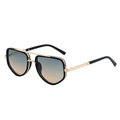Fashion aviator square sunglasses with black gold frame and blue yellow gradient lenses - Bright Black Gold Frame Green Yellow Lens