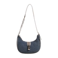Borsa baguette in denim blu con finiture argentate e fibbia metallica a mezzaluna - Argento
