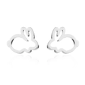 Detailed view of silver hollow rabbit stud earrings with polished metallic finish - Hollow Rabbit (Silver) / Silver