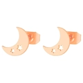 Dettaglio di orecchini a luna in oro rosa con stelle e chiusure a farfalla - Oro rosa