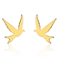 Vista dettagliata di orecchini a forma di uccello dorati lucidi con design elegante a rondine - Oro