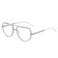 Lunettes de soleil carrées à monture transparente et double pont en métal argenté - Transparent Mat Argent Revêtement Bleu Blanc (XH-98350-C7)