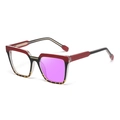 Occhiali cat-eye con montatura rosso scuro e tartarugata e dettagli in metallo dorato - Leopardo Nero Rosso Giallo (Diventa Viola)