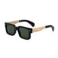 Gafas de sol cuadradas de acetato negro con lentes verdes y patillas doradas talladas - Negro Oro G15 Verde (C5)